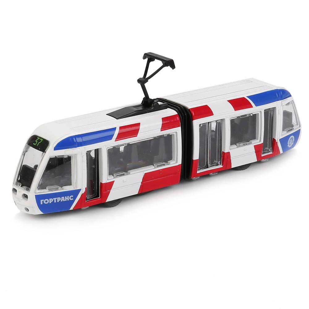 Трамвай новый с гармошкой, 19 см, открываются двери, инерционный механизм  